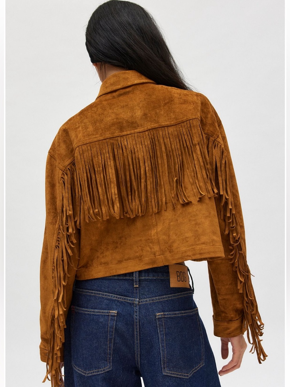 NWT BDG Jessie Faux Suede Fringe Jacket Brown Western Fringe Coat Size M - Picture 7 of 7